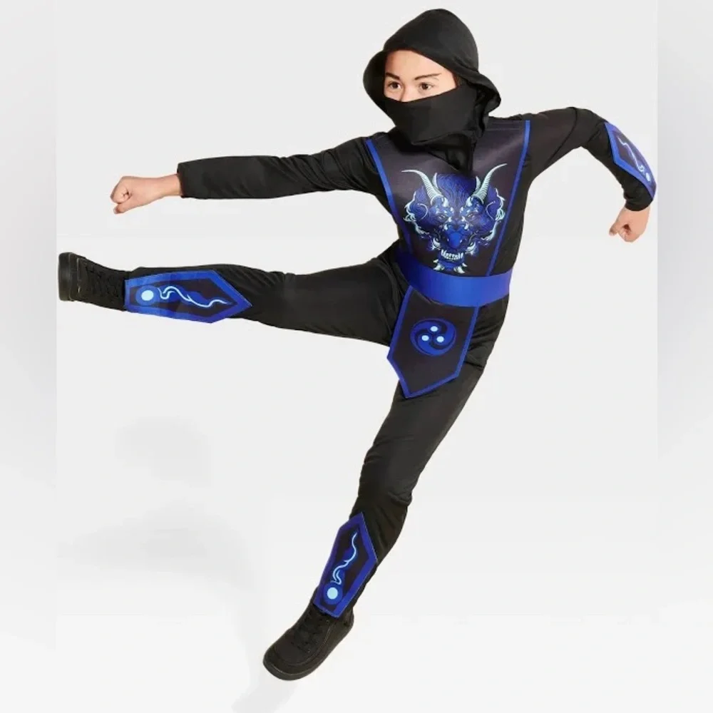 Kids Water Dragon Warrior Blue Ninja Halloween Costume M